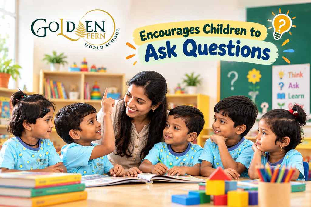 Teacher encouraging children to ask questions in a positive pre-primary classroom environment