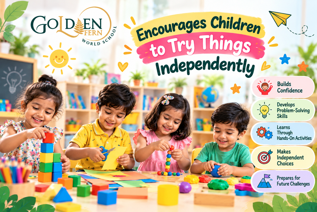 Children learning independent skills through activities at Golden Fern World School