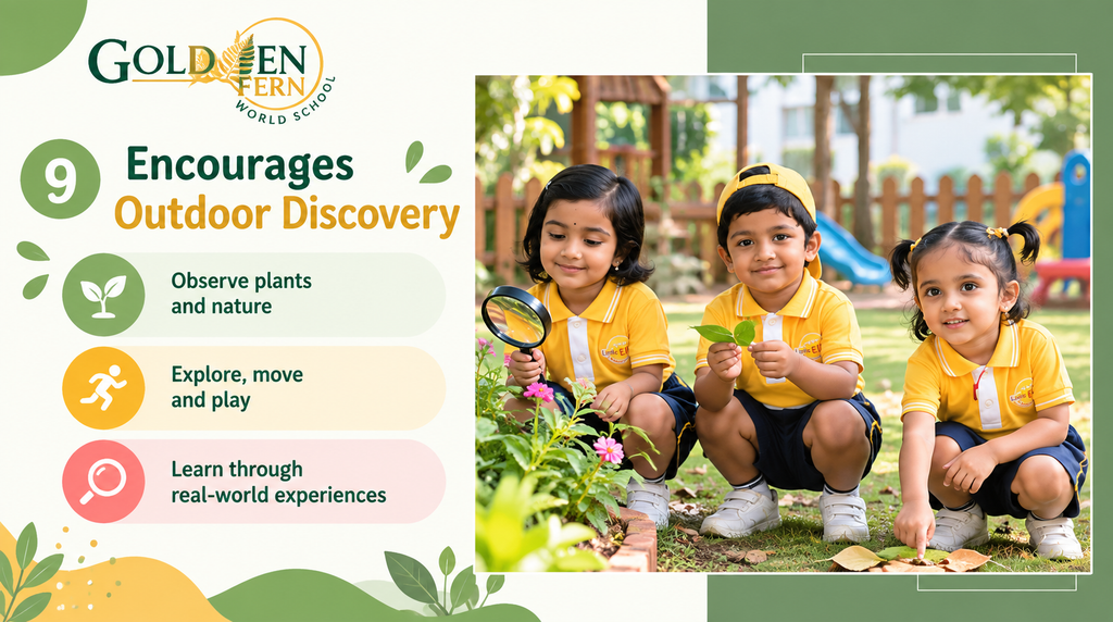 Pre-primary children exploring plants and nature during an outdoor learning activity