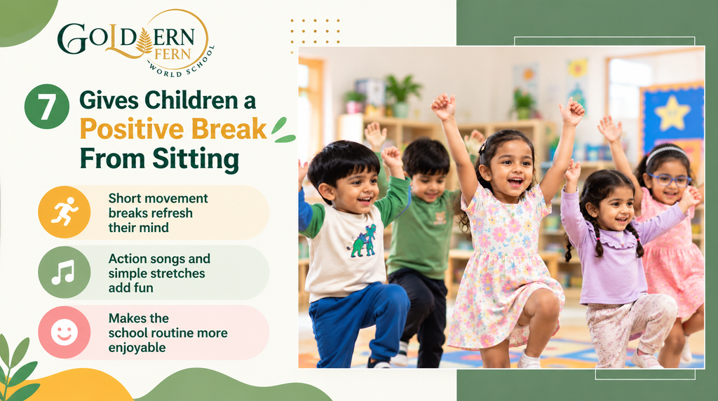 Pre-primary children enjoying a movement break through action songs and simple exercises