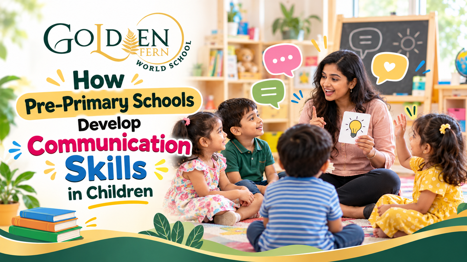 Children developing communication skills through classroom activities in a pre-primary school