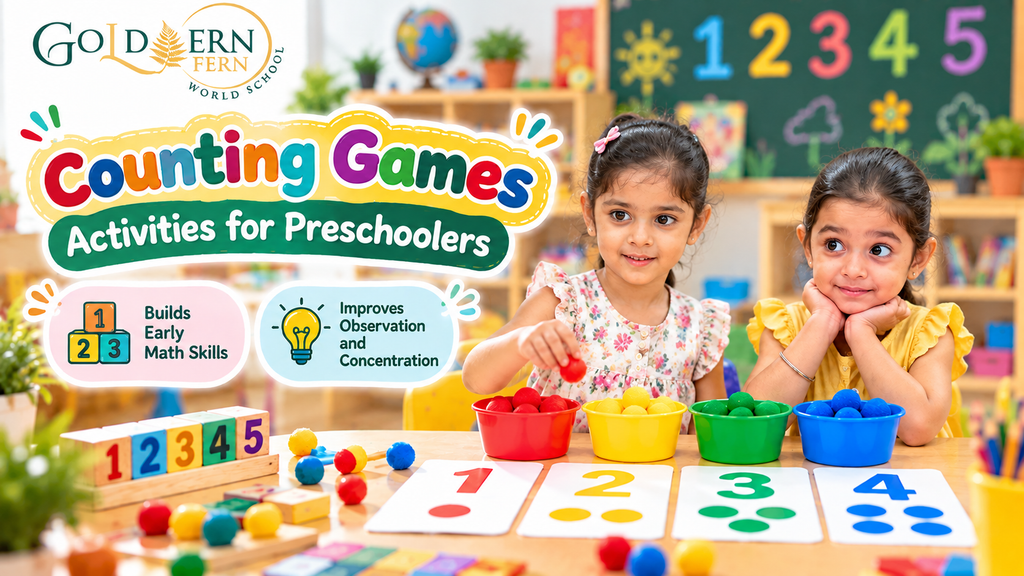 Children enjoying counting games and number activities in a preschool classroom