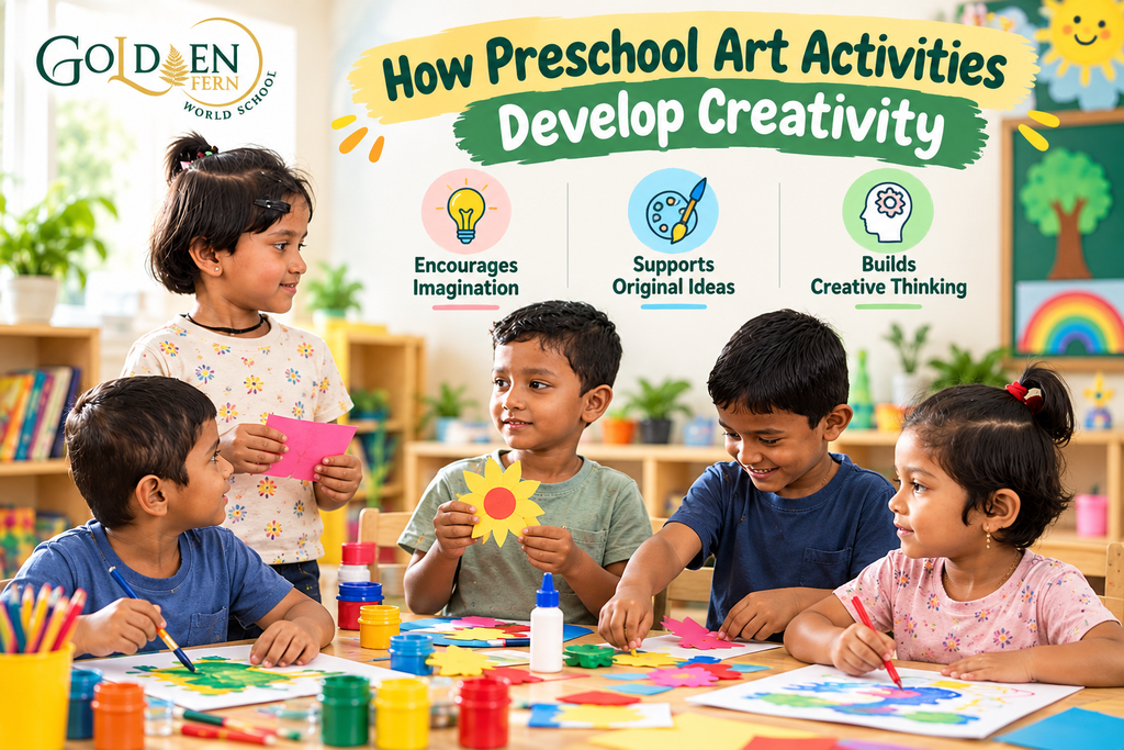 Preschool children doing art activities to develop creativity