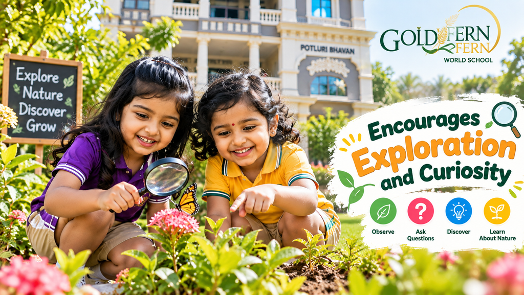 Children exploring nature and developing curiosity at Golden Fern World School