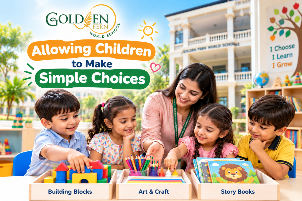 Children making simple choices between building blocks, art and craft, and storybooks in a pre-primary classroom.