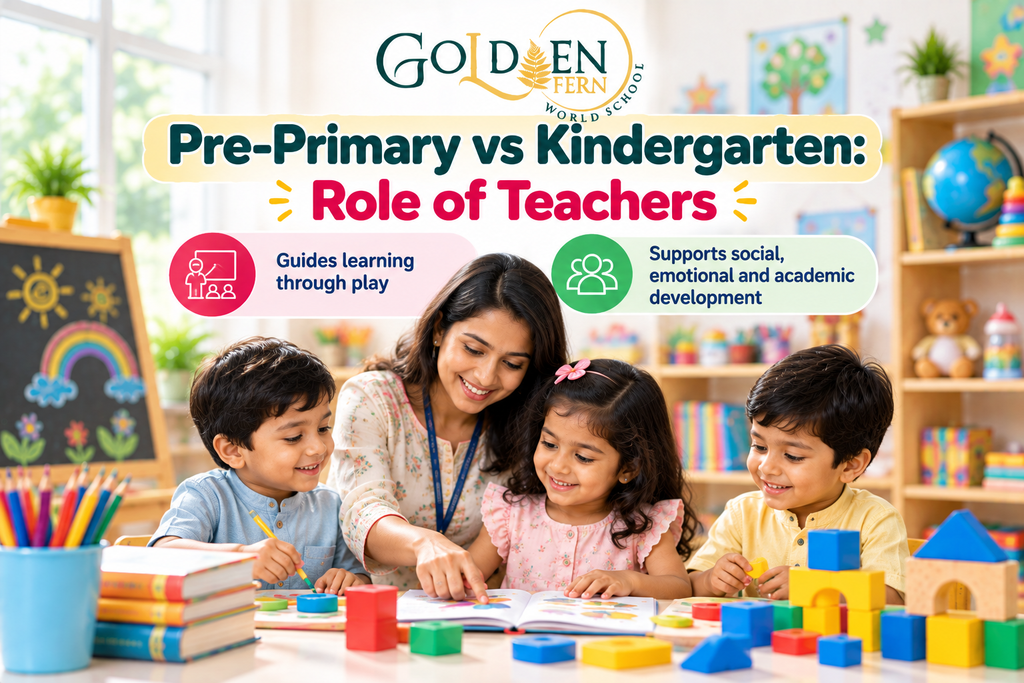 Teacher guiding children in pre-primary and kindergarten learning activities