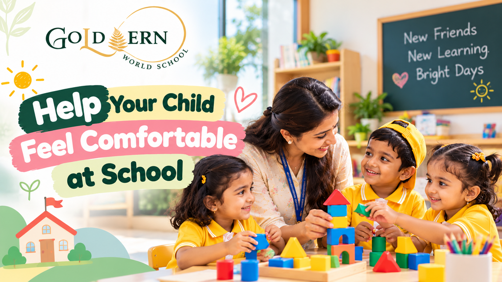 Teacher helping children feel comfortable at school