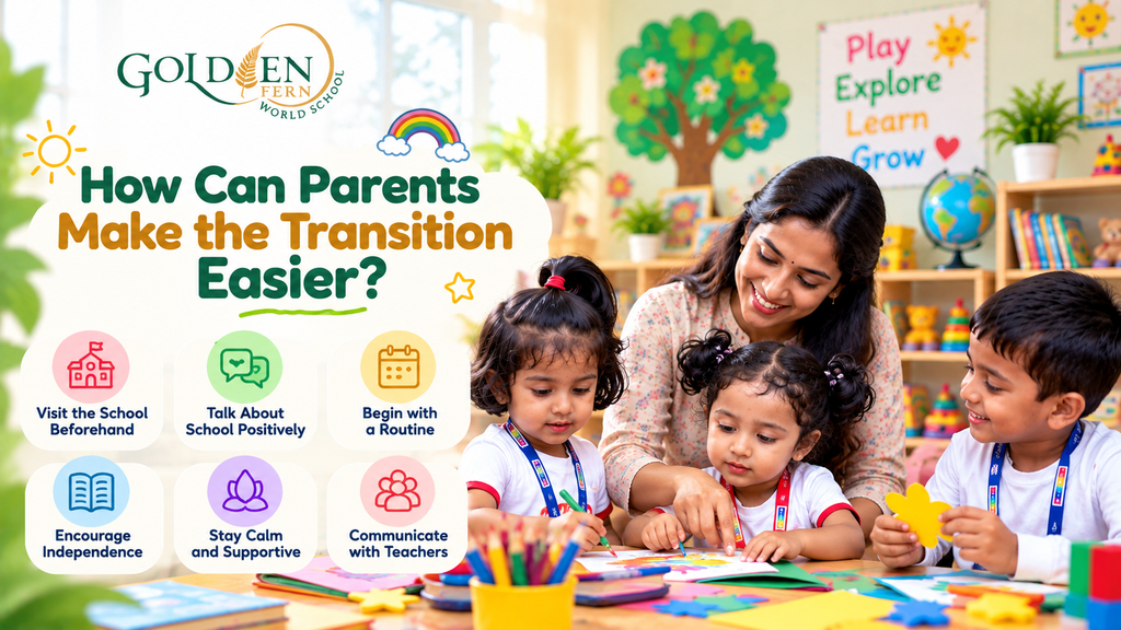 Mother helping children prepare for an easy transition to pre-primary school