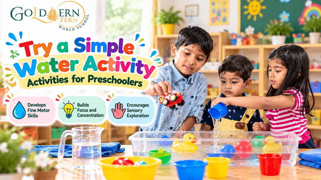 Children enjoying a simple water activity during preschool learning