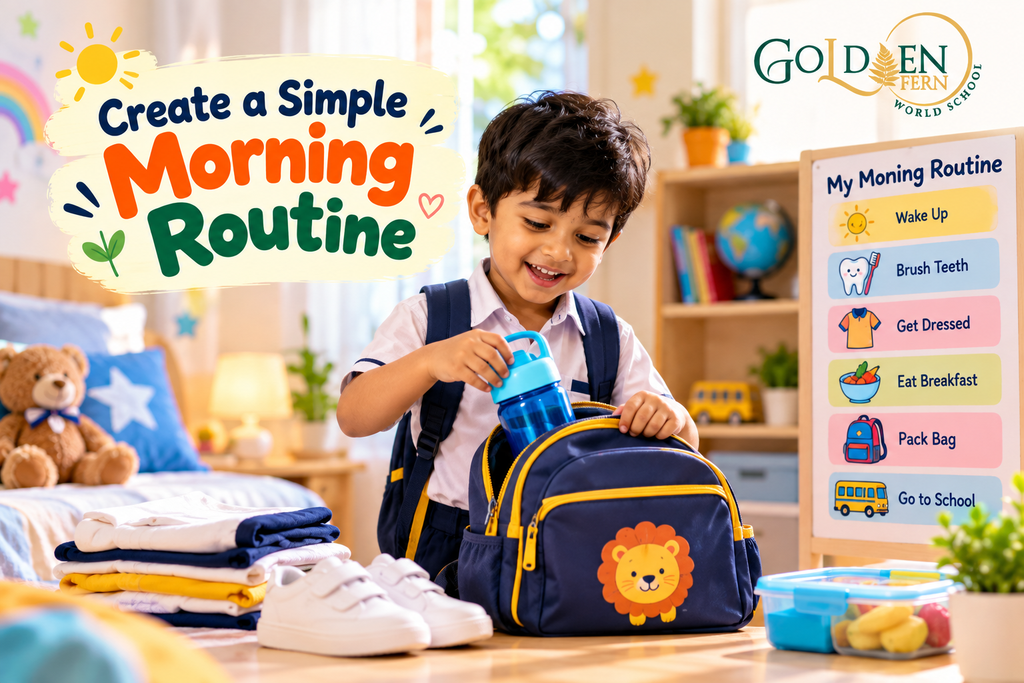 Child following a simple morning routine before school