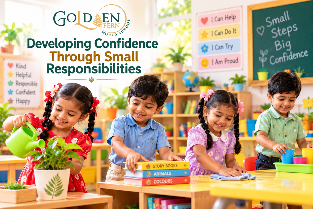 Children developing confidence through small responsibilities in pre-primary school